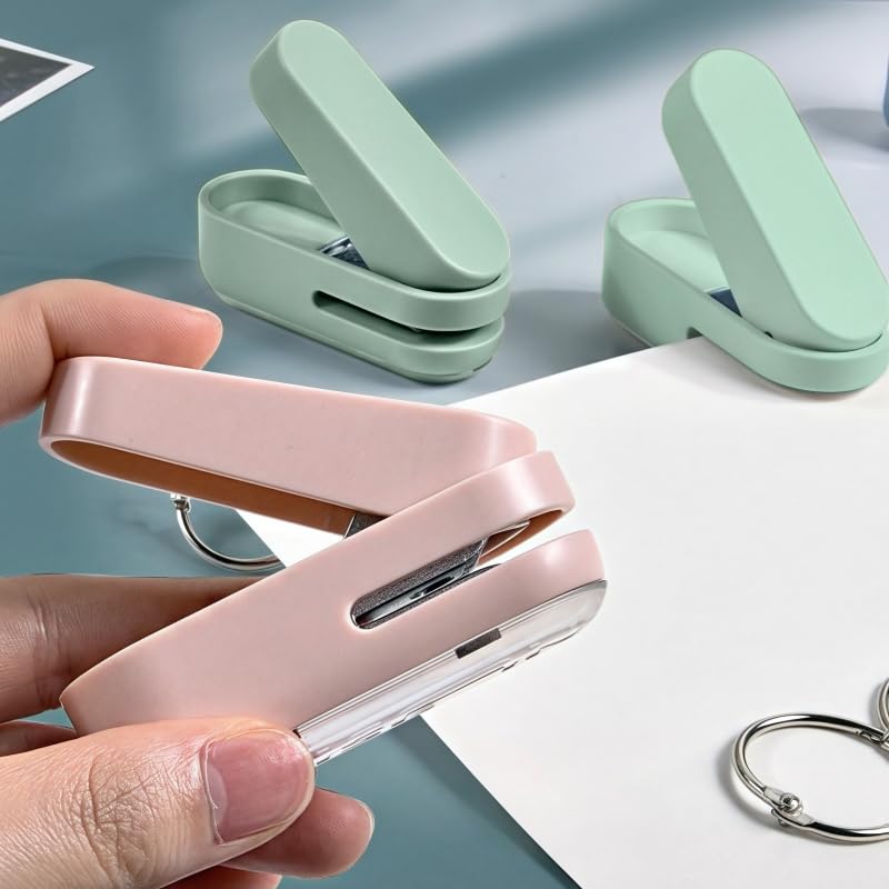 Magnoloran 2 Pack Single Hole Punch, 1/4 inch Mini Small Hole Puncher Heavy Duty Paper Hole Puncher Small Hole Punch One Hole Puncher for Crafts Paper Cards Tags Scrapbook-Pink&Green