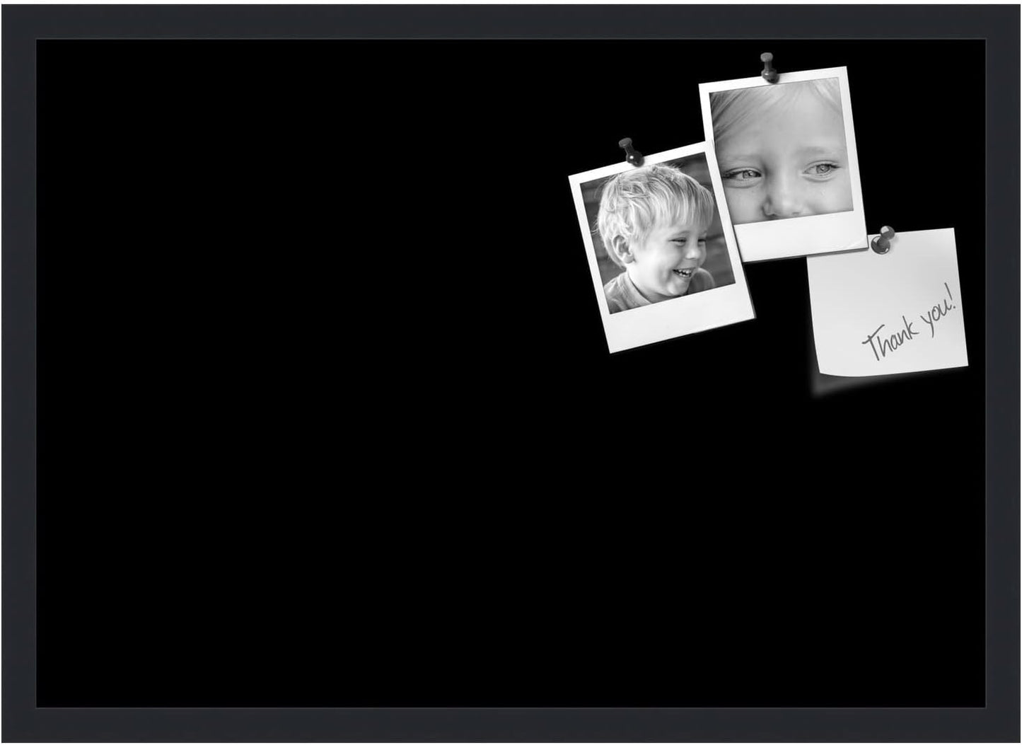 PinPix 27x19 Inch Cork Bulletin Board. This Decorative Framed Pin Board Comes with Solid Black Design and a Satin Black Frame. Ideal for Home Office Decor or Message Board (PinPix-622)