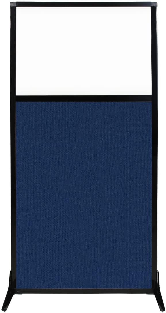 Versare Workstation Partition | Portable Wall Divider | Modern Office Cubicle | Free Standing Privacy Screen | Flexible Work Space | 33" x 70" W/Window, Navy Blue Fabric Panels