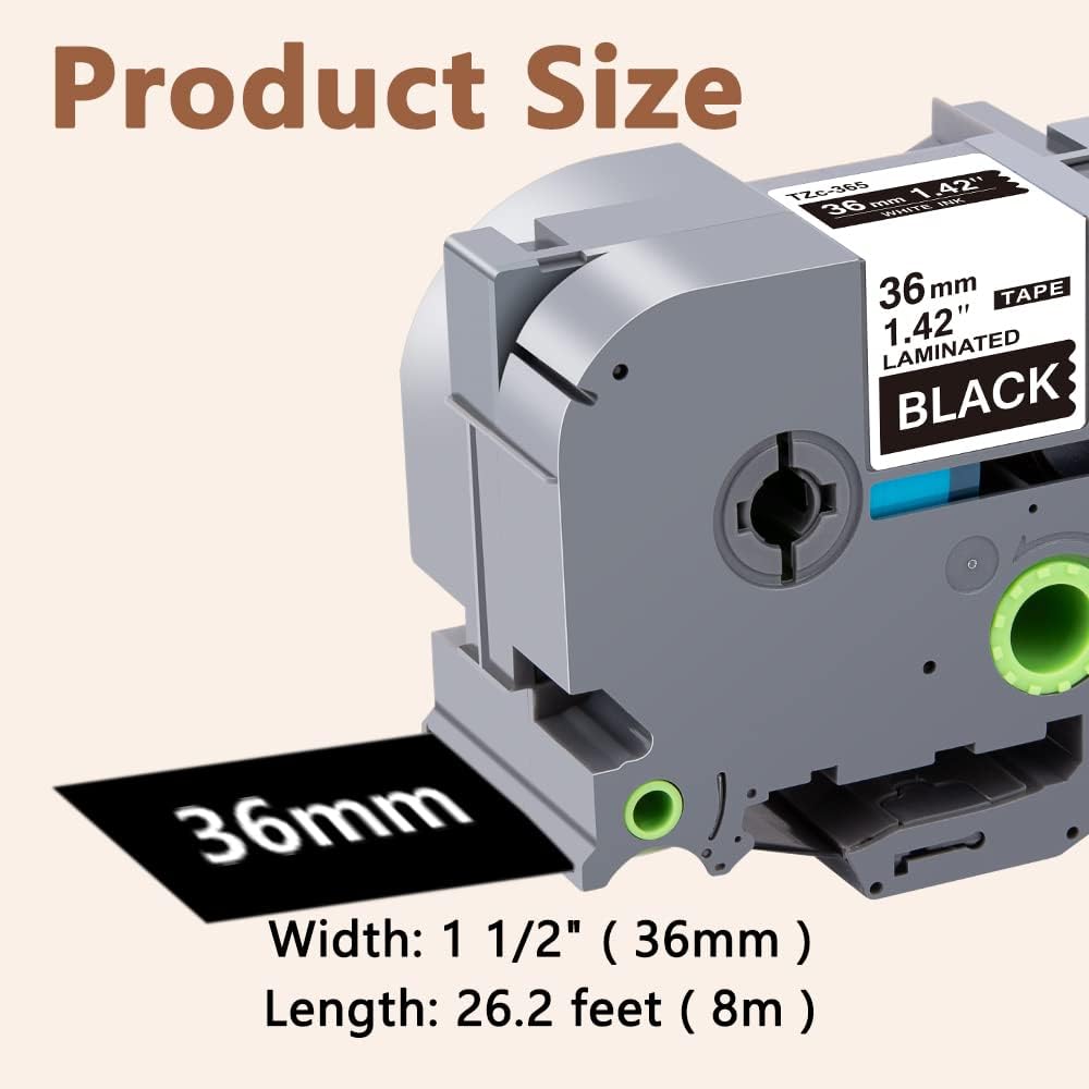 Hehua Tze Tz Tape 36mm 1.4 inch Laminated Black Tape Compatible for Brother P-Touch TZe-365 TZe365 TZ-365 TZ365 Label Tape for Ptouch PT 3600 530, 1.4'' x 26.2ft White on Black, 3 Pack