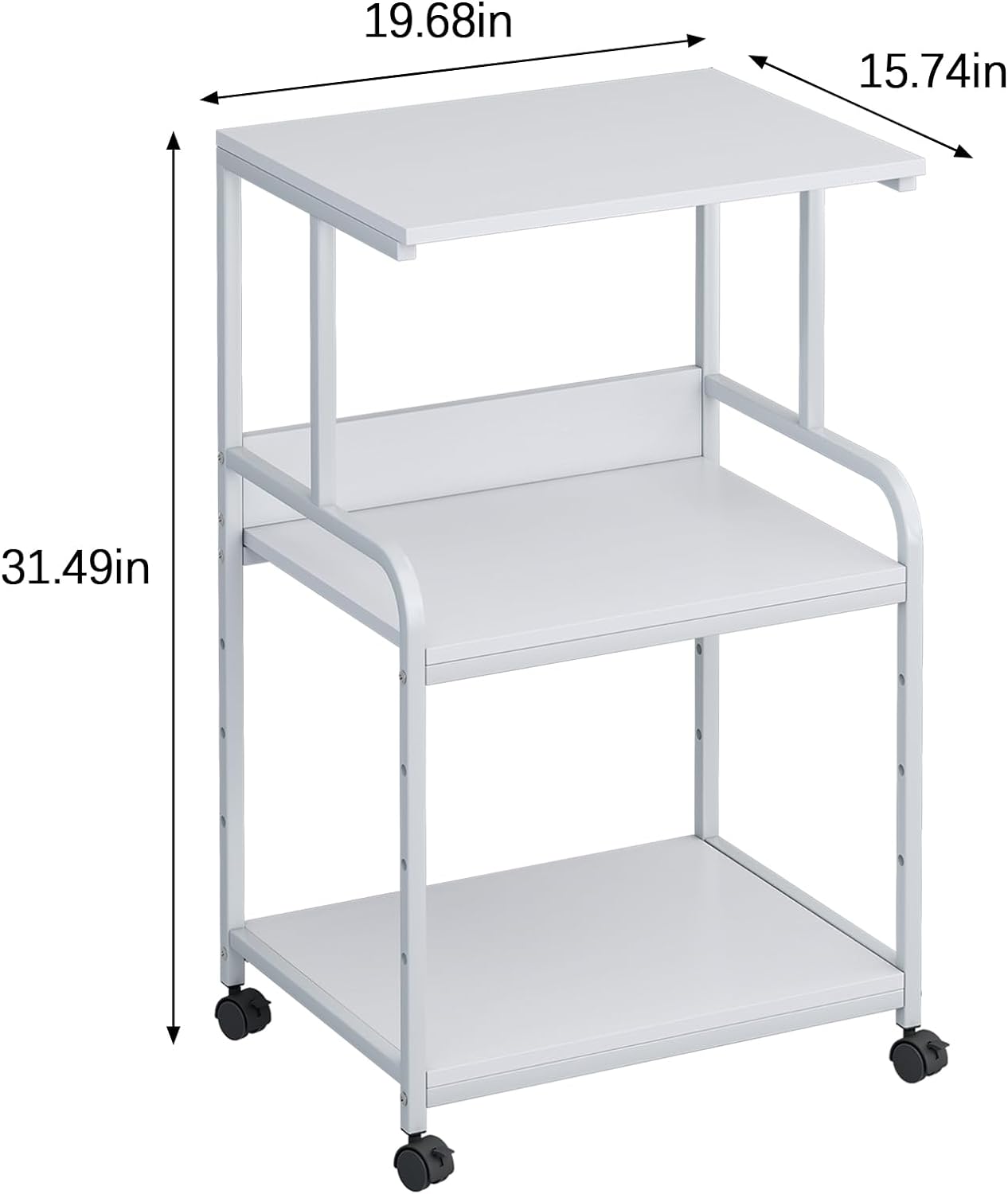 Printer Stand with Storage Shelf,3 Tier Printer Cart with Wheels,Mobile Printer Table for Home Office,Stands for Printer Heat Press Scanner Fax,Industrial Style (White)