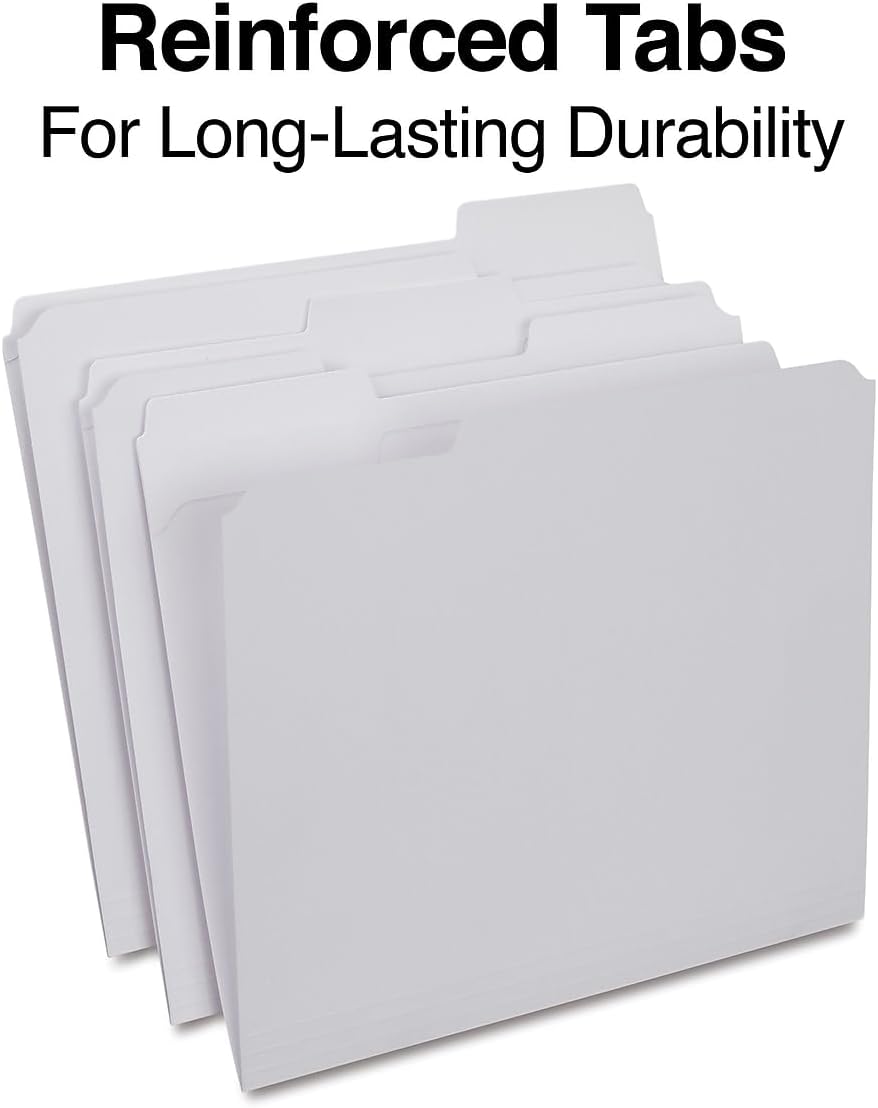 Staples File Folders, Reinforced Tabs, Letter Size, White 100/Box (508986)