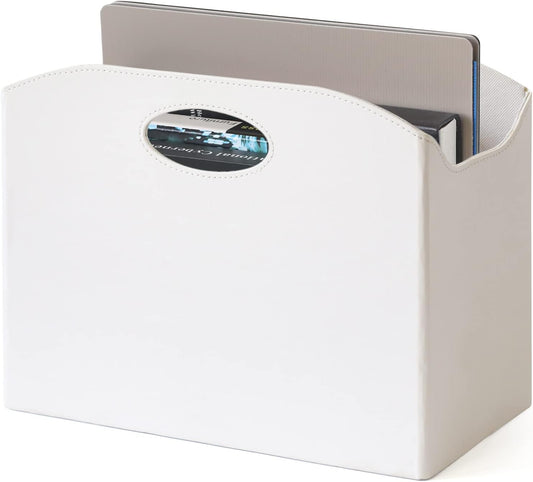 EZDeco Magazine Holder Foldable Magazine Rack Floor PU Leather File Holder Newspaper Book Storage Basket Document File Folder Organizer for Office Home (White-1)