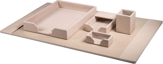 DACASSO Bonded Leather Desk Set - Luxury Leather Desk Pad & Desk Organization Essentials (White Latte, 5 Piece)