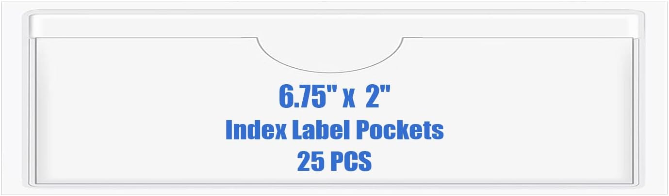 Origin-Joy 25 PCS Self-Adhesive Index Label Pockets, Clear Plastic Peel & Stick Card Holders with Top Open for Loading (6.75 x 2 inch)