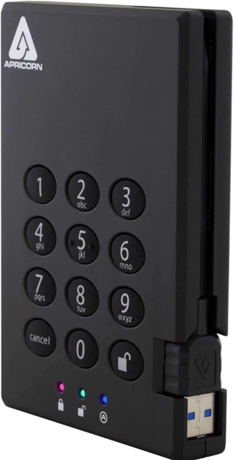 Apricorn 2TB Aegis Padlock USB 3.0 256-Bit AES XTS Hardware Encrypted Portable External Hard Drive (A25-3PL256-2000)