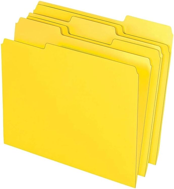 Staples 508903 File Folders W/ Reinforced Tabs Letter 3 Tab Yellow 100/Box