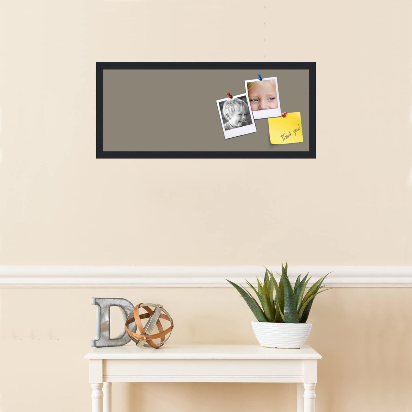 PinPix 30x12 Inch Cork Bulletin Board. This Decorative Framed Pin Board Comes with Pewter Design and a Satin Black Frame. Ideal for Home Office Decor or Message Board (PinPix-1812)