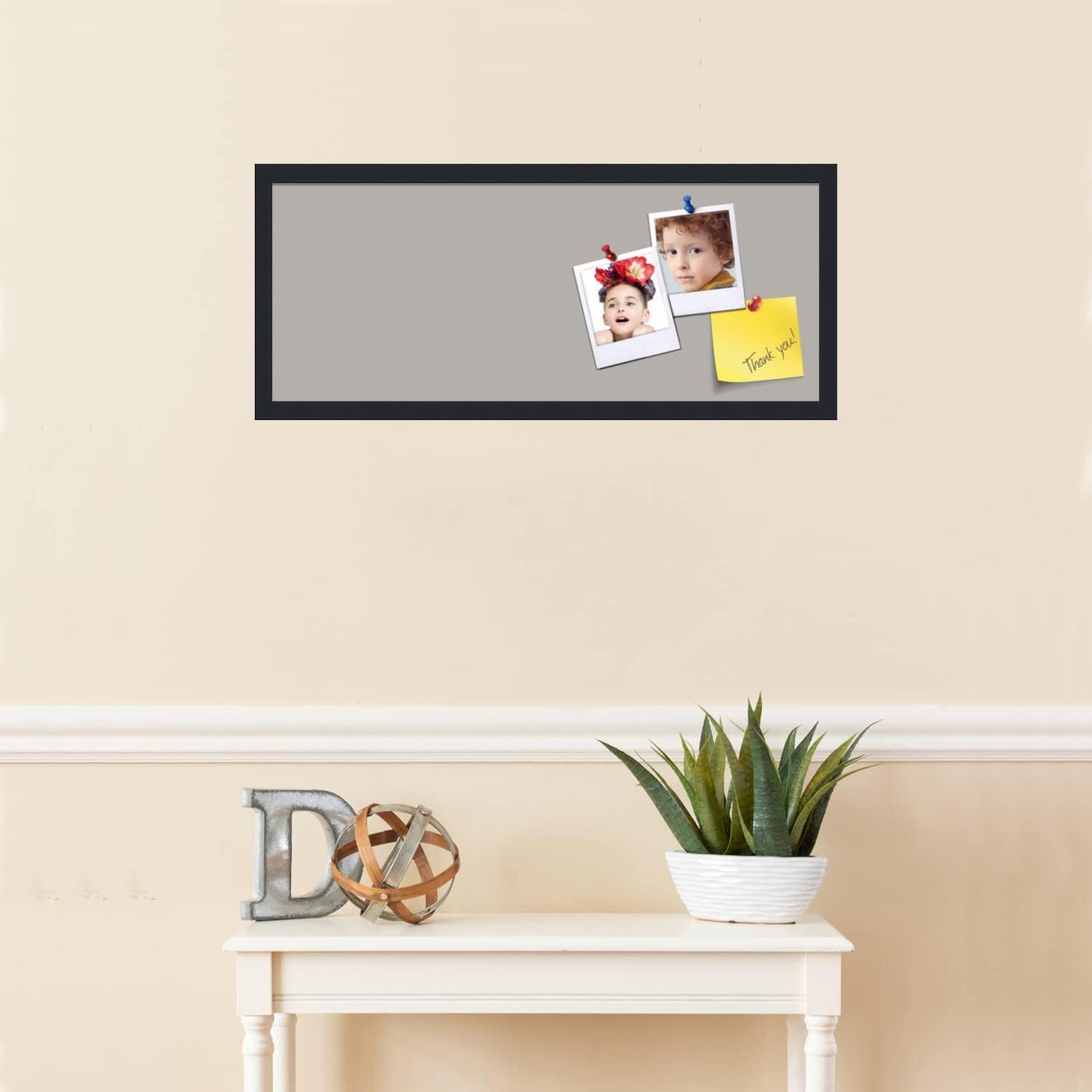 PinPix 30x12 Inch Cork Bulletin Board. This Decorative Framed Pin Board Comes with Dark Stone Design and a Satin Black Frame. Ideal for Home Office Decor or Message Board (PinPix-1808)
