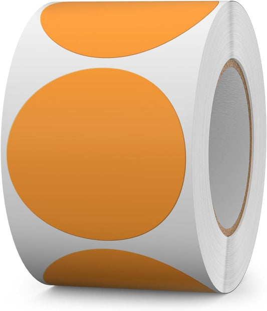 500 PCS Round Stickers 2 Inch Vinyl Orange Dot Sticker Removable Writable Color Coding Circle Colored Labels for Office Inventory Garage Yard Sale Tag