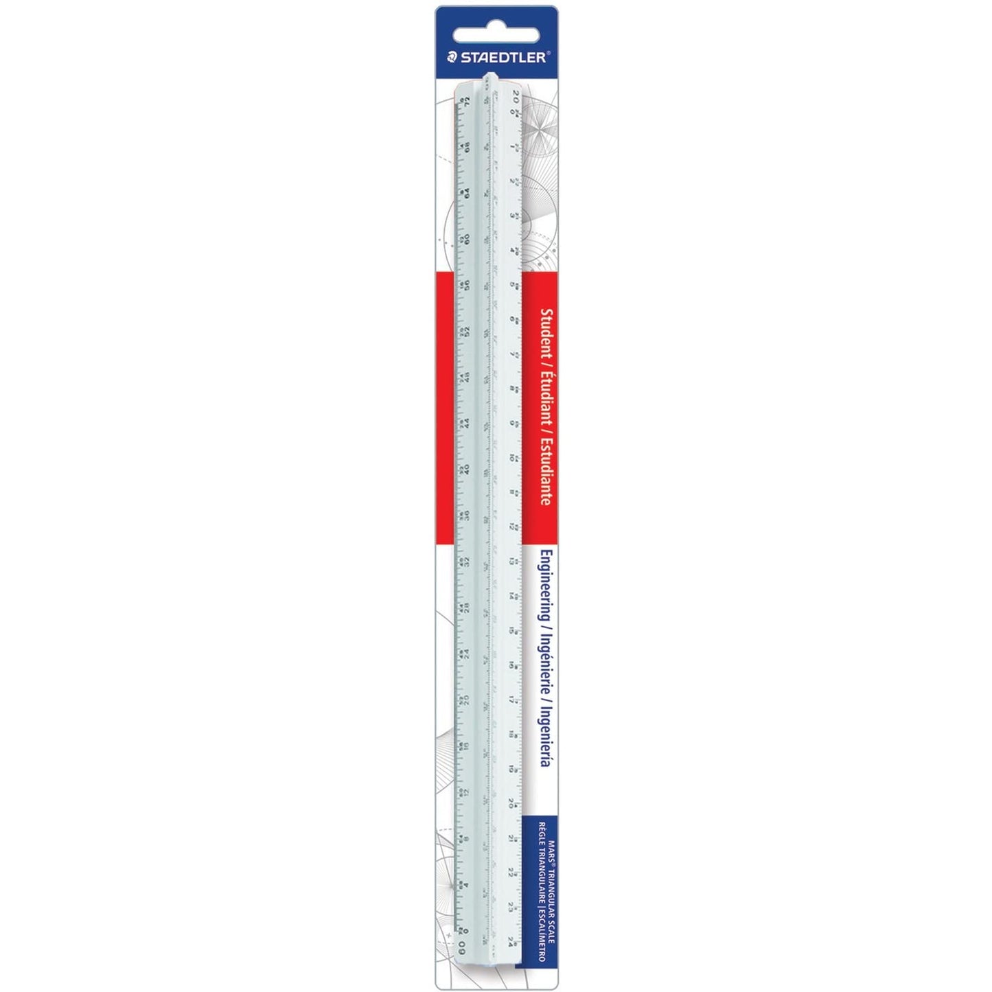 STAEDTLER 12in Engineer Scale Ruler - Triangular Engineering Ruler with 6 Scales(10-60 Parts/Inch), Color-Coded Grooves, Plastic
