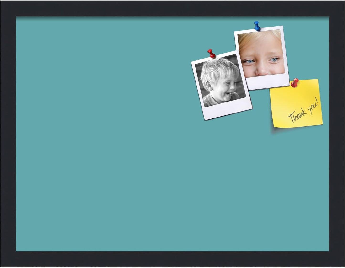 PinPix 20x15 Inch Cork Bulletin Board. This Decorative Framed Pin Board Comes with Aqua Pastel Design and a Satin Black Frame. Ideal for Home Office Decor or Message Board (PinPix-1806)