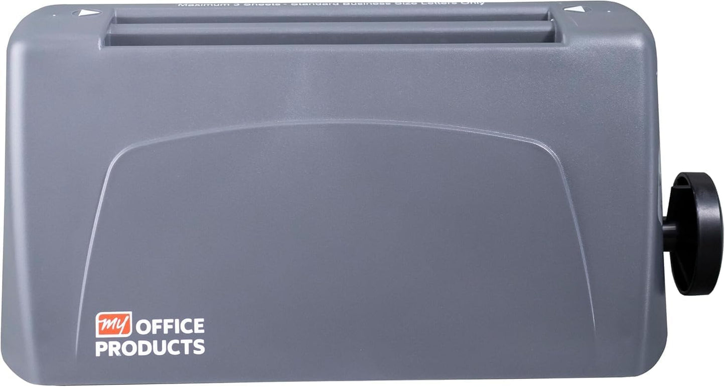 P6500 My Office Products Desktop Paper Folder Folding Machine; Letter or Half Fold; Sets of 1-3 Sheets, 8.5 x 11 Inches, 68 to 90 GSM, 18 to 24 Pounds Bond Paper; 1800 Sheets per Hour