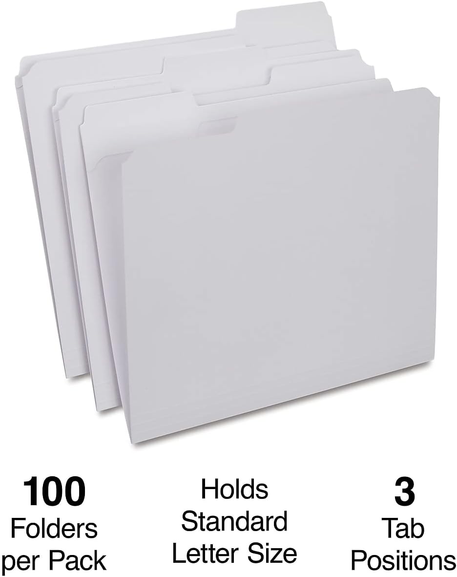 Staples File Folders, Reinforced Tabs, Letter Size, White 100/Box (508986)