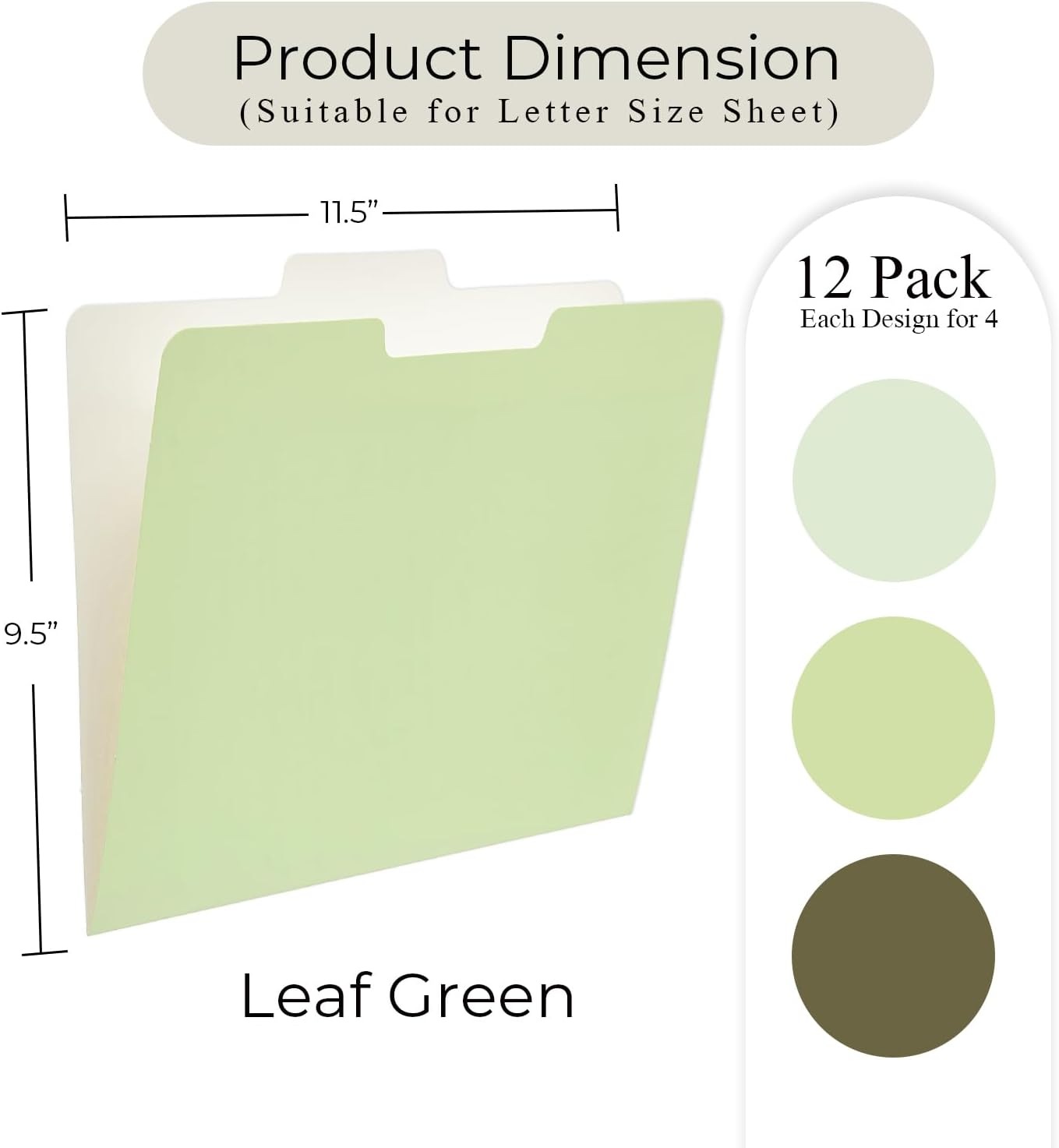 Y YOMA 12 Pack Colored File Folders Letter Size Gradient File Folder with 1/3-Cut Tab Cute Pretty Decorative Heavyweight Filing Folder File Organizers for Office School Home Desktop, Leaf Green