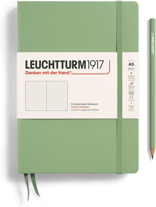 LEUCHTTURM1917 - Notebook Hardcover Medium A5-251 Numbered Pages for Writing and Journaling (Sage, Dotted)