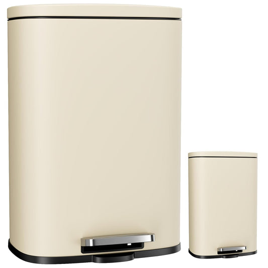 Arlopu 13.2+1.3 Gallon Step Trash Can, Stainless Steel Garbage Bin, Soft-Close Rubbish Bin with Removable Plastic Inner Bucket, Fingerprint-Proof, Lid Dustbin, for Kitchen Home (Beige)