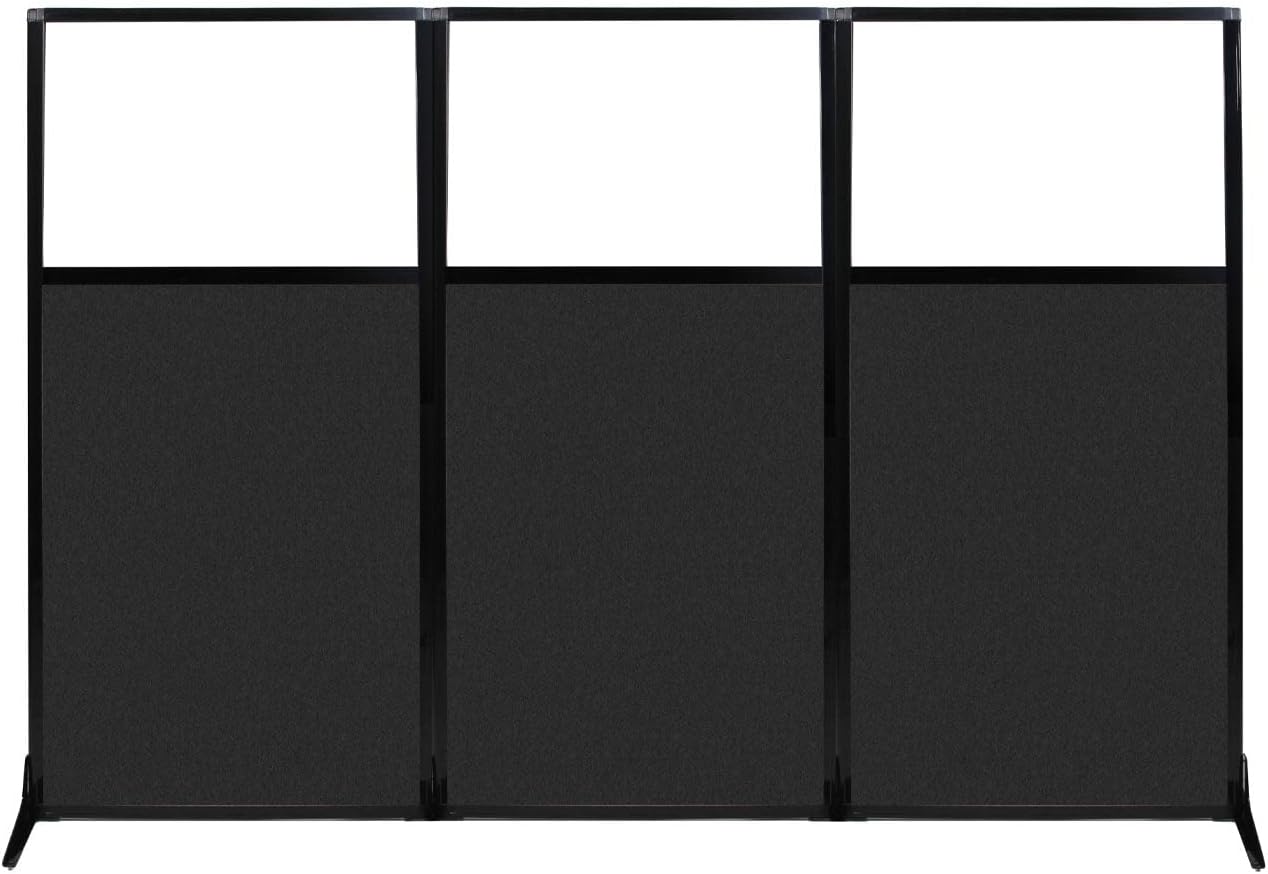 Versare Office Workstation Screen | Portable Wall Divider | Modern Cubicle | Freestanding Privacy Screen | Flexible Work Space | 3 Panels | 99" Wide x 70" Tall Black SoundSorb Panels with Window