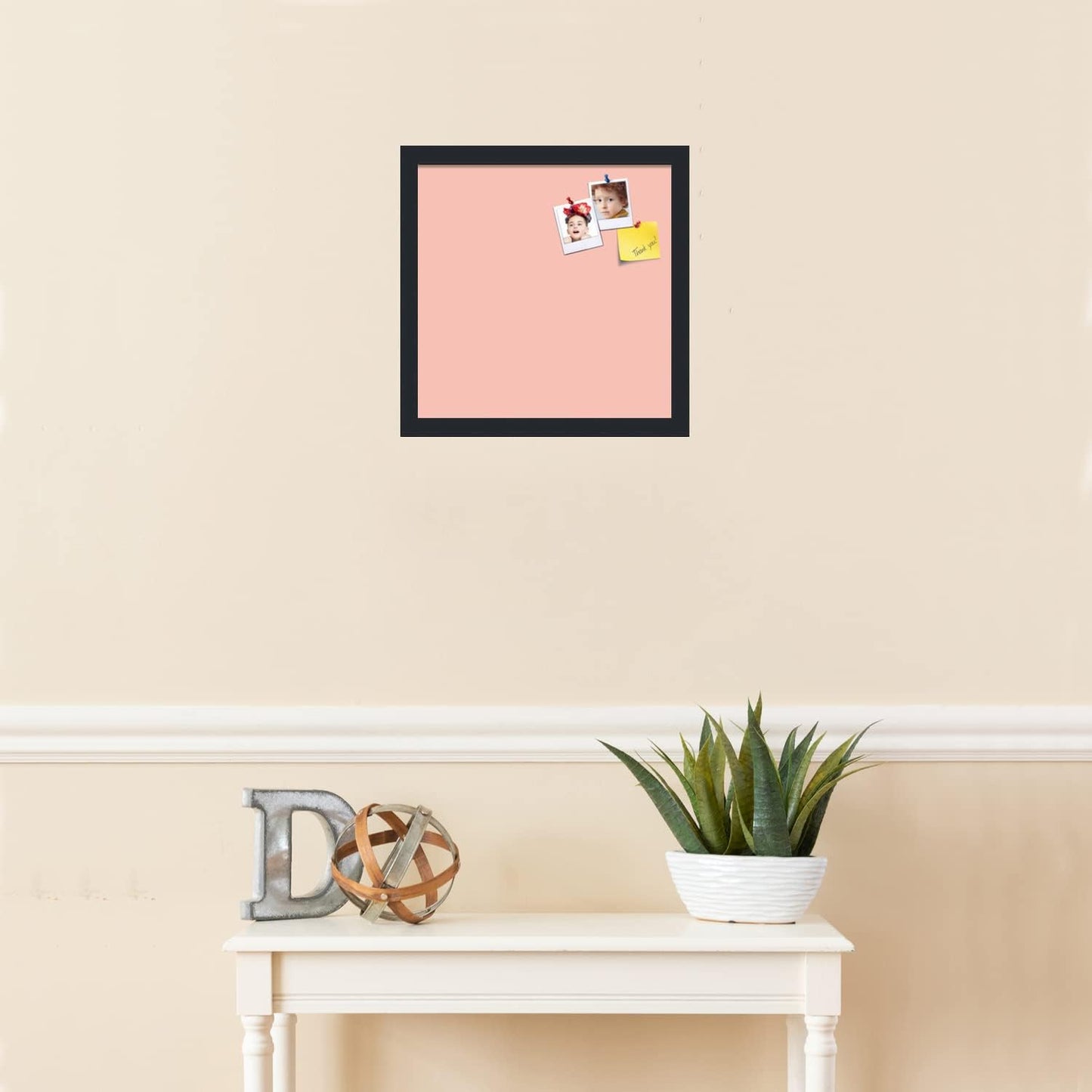 PinPix 14x14 Inch Cork Bulletin Board. This Decorative Framed Pin Board Comes with Pink Pastel Design and a Satin Black Frame. Ideal for Home Office Decor or Message Board (PinPix-1813)