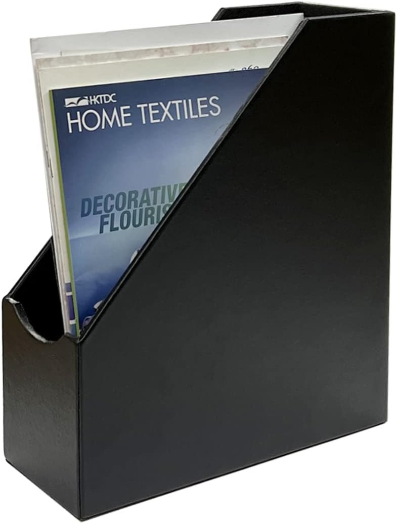 UnionBasic Magazine File Holder - Office Leatherette Desktop Document File Folder Journals Organizer Racks, Black, Set of 4
