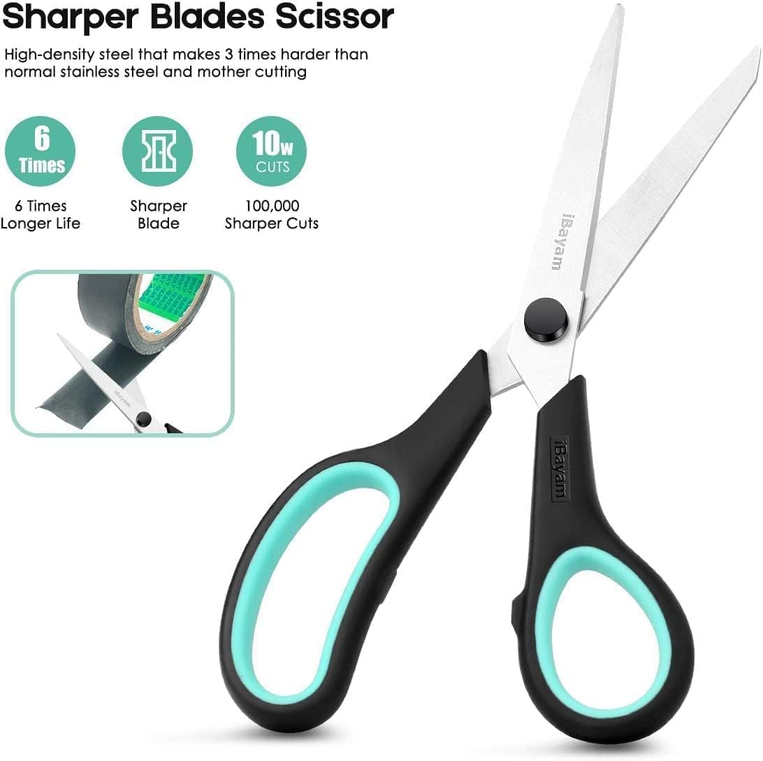 School Office Scissors Bulk, Set of 24-Pack, 8" All Purpose Sharp Scissors with Comfort-Grip Handles for High/Middle School Student Teacher, Office Home Sewing Fabric Supplies, for Right Left Handed