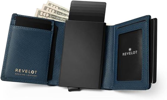 Unisex Wallet for Men & Women/Smart Card Holder/Trifold / W5 (Blue Saffiano)