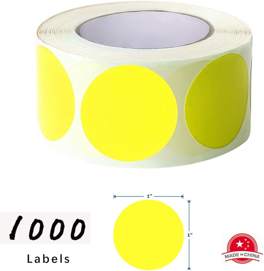 SHYGO® 1“ Yellow Circle Dot Stickers Color Coding Labels, 1000PCS 2 Rolls