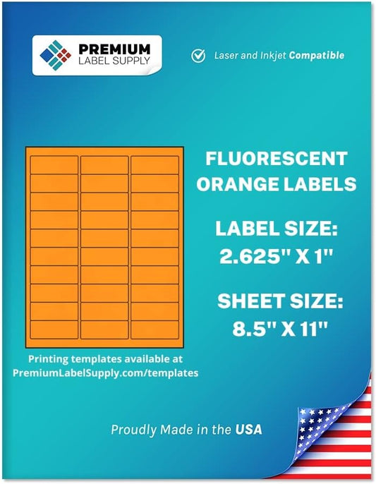 Premium Label Supply Bright Neon Color Fluorescent Stickers - 2.625" x 1" Address Labels - (Fluorescent Orange, 15000 Labels)