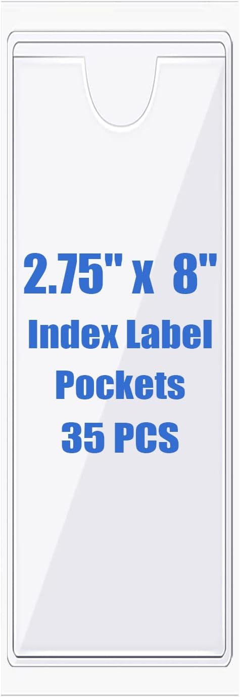 Origin-Joy 35 PCS Self Adhesive Index Card Pockets with Top Open, Clear Plastic Label Holder for Cards of Note, Library and Business, Adhesive Label Pockets & Card Holder (2.75 x 8 inch)