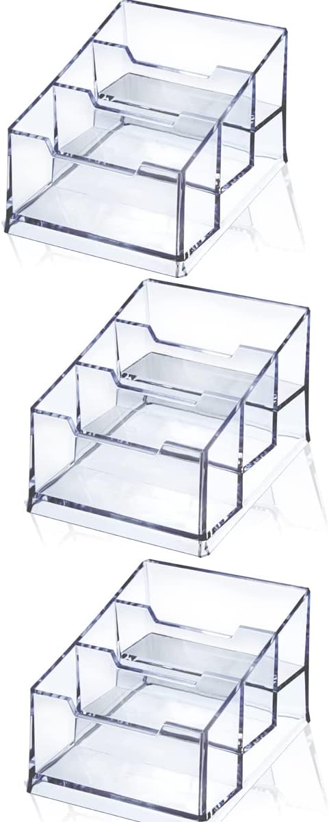 3 Pack Clear Acrylic Business Card Holder,3 Tier Premium Acrylic Clear Business Card Holder Stand for Desk Fits 150 Business Cards