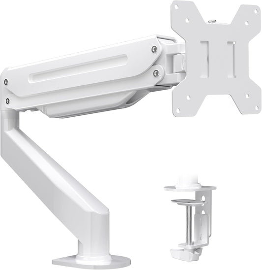 Suptek Monitor Mount Gas Spring Single Monitor Arm Desk Mount Stand Fully Adjustable Fits 17 20 22 23 24 26 27 32 inch Monitors (White)