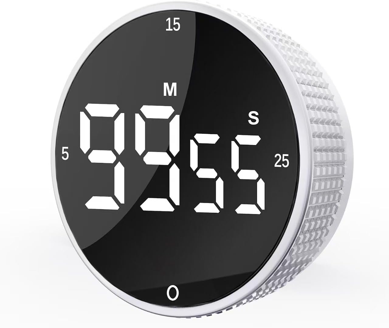 Upgrade Digital Kitchen Timer - Magnetic Countdown Countup Visual Pomodoro Timer with Large LED Display, 3-Preset Times (5, 15, 25), 3 Volume Levels, Ideal for Cooking, Baking and Fitness (1, White)