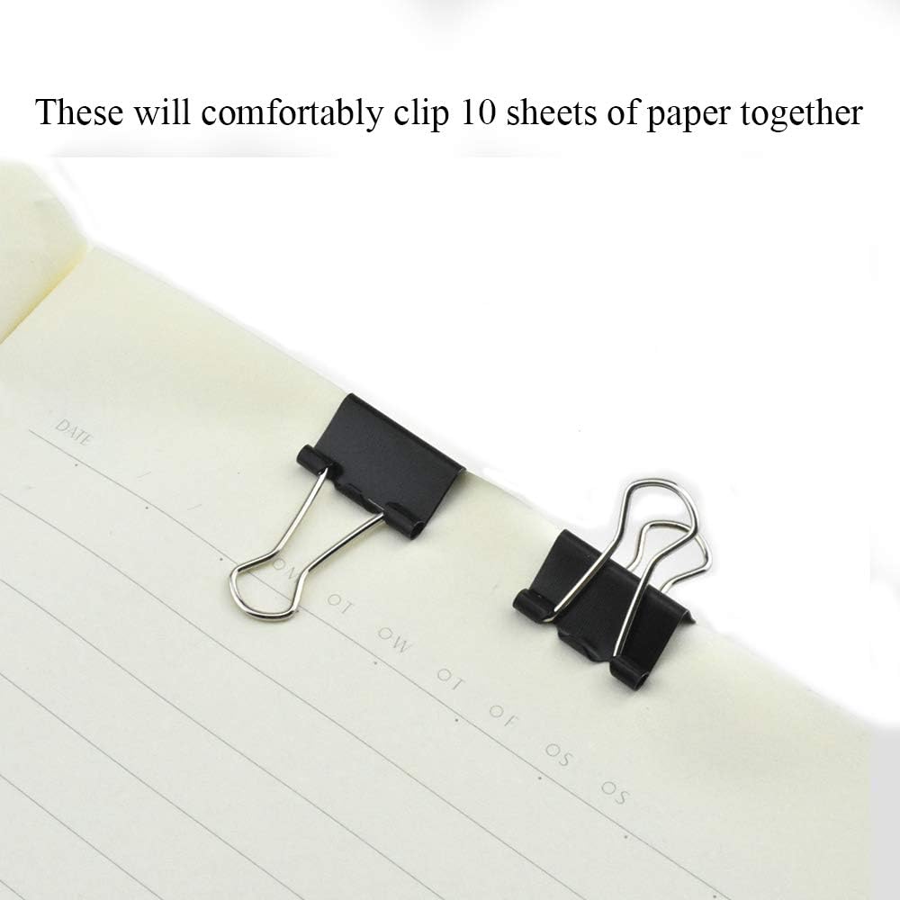 HAHIYO Binder Clips Paper Clamps Spring Steel Sturdy Mini 0.59 inches Width 0.2 Inch Capacity No Sharp Edges Heavy Duty Tight Grip Reusable Black Metal Bright Finish for Home Office School 100 Pack