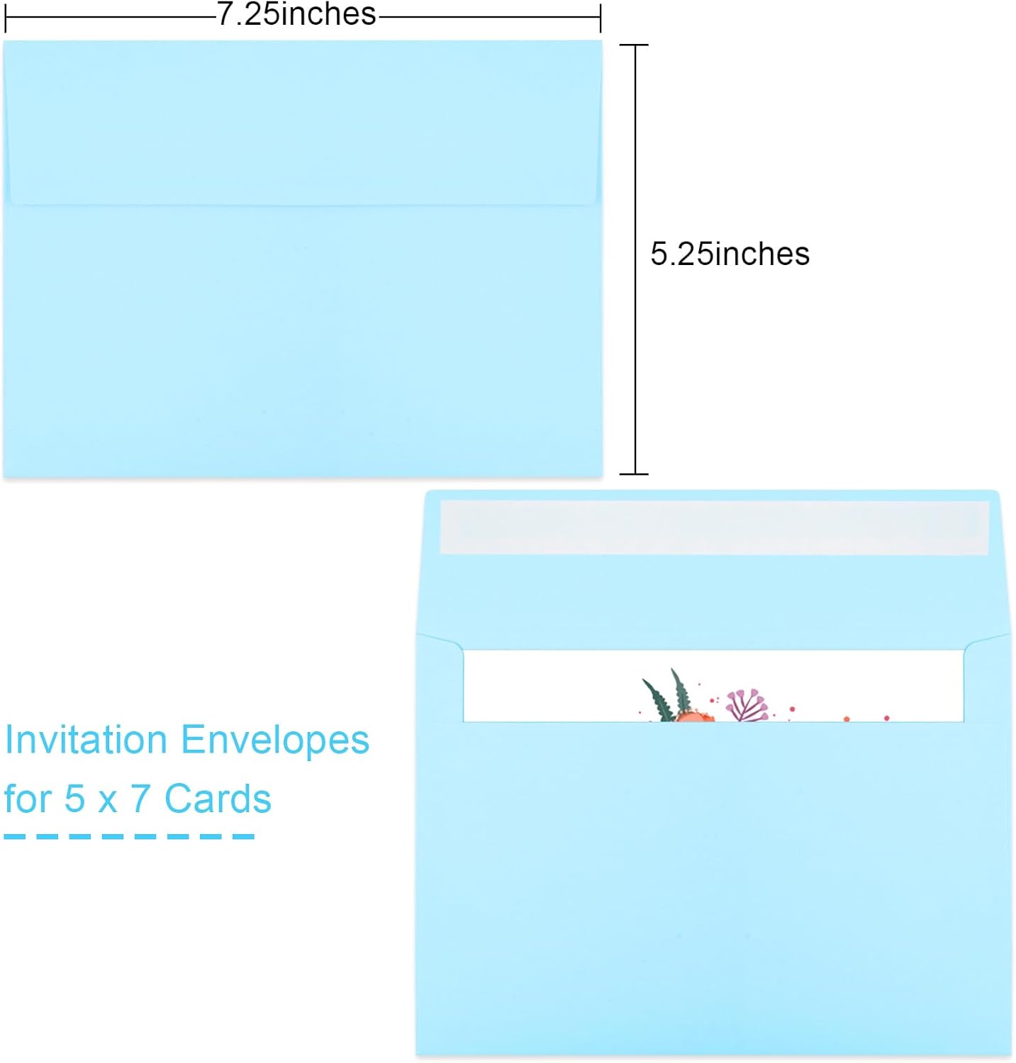 Joyberg 50 Pack Blue 5x7 Envelopes - Self Seal for Weddings, Invitations, Photos & Greeting Cards