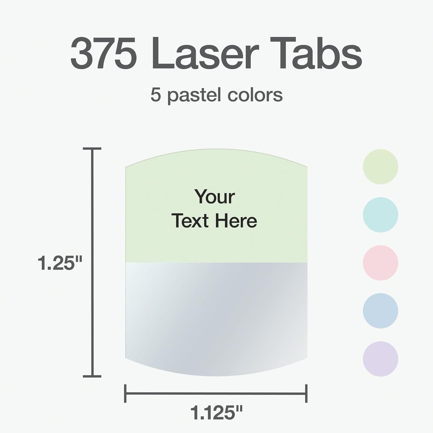 Redi-Tag Laser Printable Tabs, Permanent Index Tabs, Customizable Adhesive Labels, Assorted Pastel Colors, 1.125" x 1.25", 375 Per Pack (1006791)