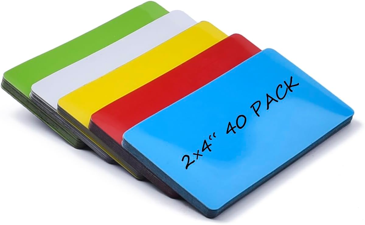 Realth Dry Erase Magnetic Labels Multicolor (2'' × 4'' 40 Pcs), Magnetic Name Tags Reusable for Teachers Students, Reusable Magnet Stickers, Magnet Labels for Whiteboard Classroom Fridge Office
