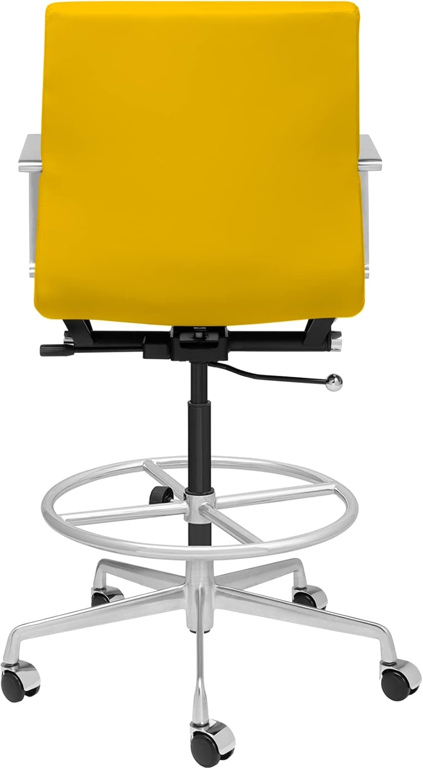 Laura Davidson Furniture SOHO II Ribbed Drafting Chair for Standing Desks, Standing Desk Chair - Ergonomically Designed, Commercial Grade Draft Height, Arm Rest & Cushion, Made of Faux Leather, Yellow