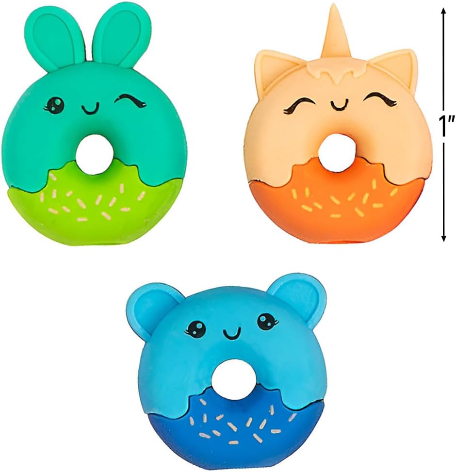Donut Animal Eraser Pencil Toppers - 24 Pc. - Stationery - 24 Pieces