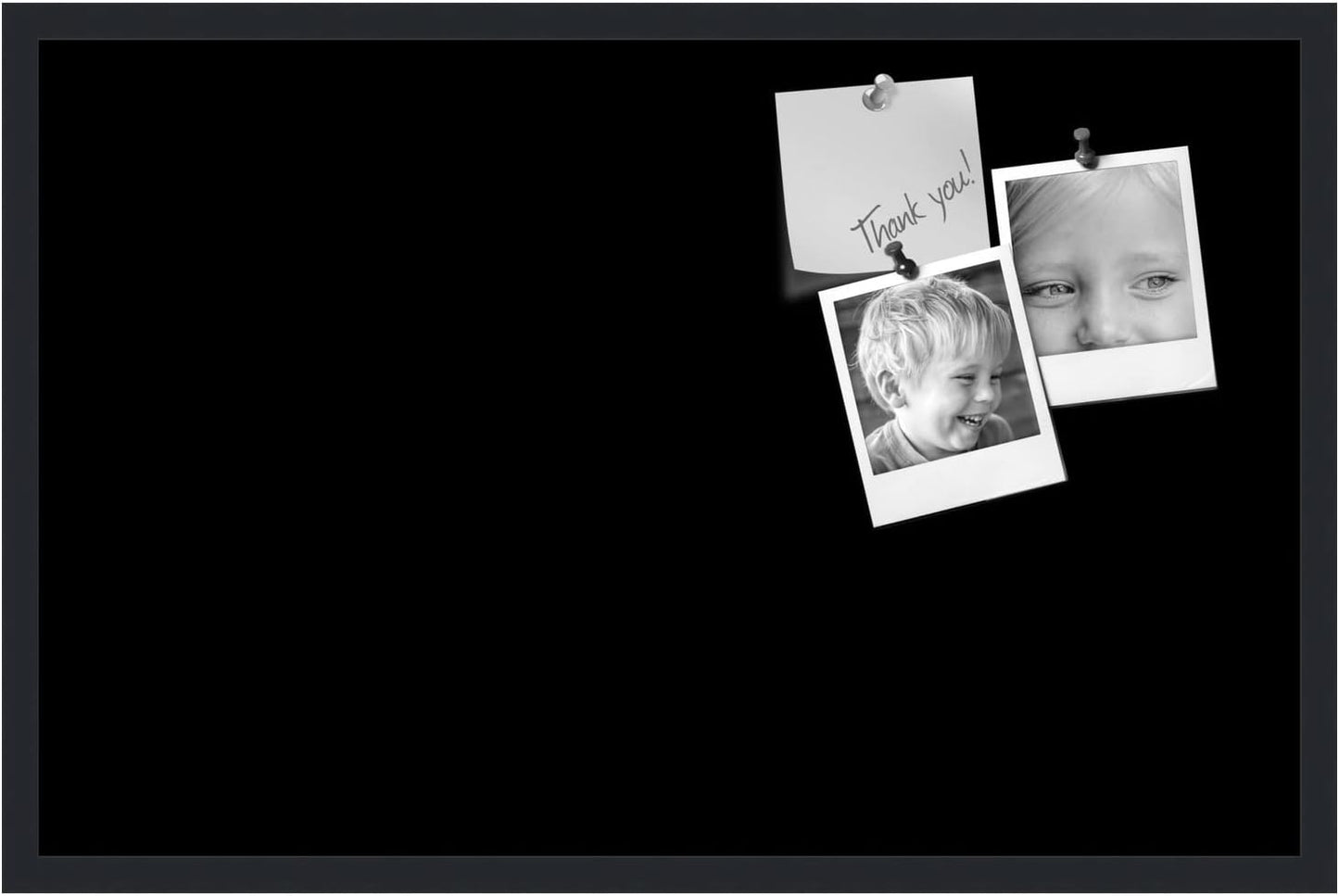 PinPix 34x22 Inch Cork Bulletin Board. This Decorative Framed Pin Board Comes with Solid Black Design and a Satin Black Frame. Ideal for Home Office Decor or Message Board (PinPix-622)