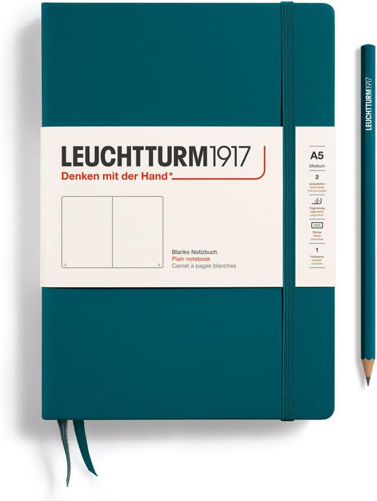 LEUCHTTURM1917 - Notebook Hardcover Medium A5-251 Numbered Pages for Writing and Journaling (Pacific Green, Plain)