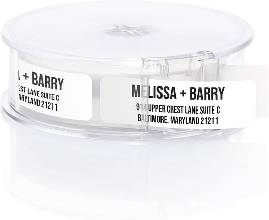 White Bold Rolled Address Labels/Roll of 500 Personalized Address Labels/Designer Return Address Stickers in Elegant Plastic Dispenser