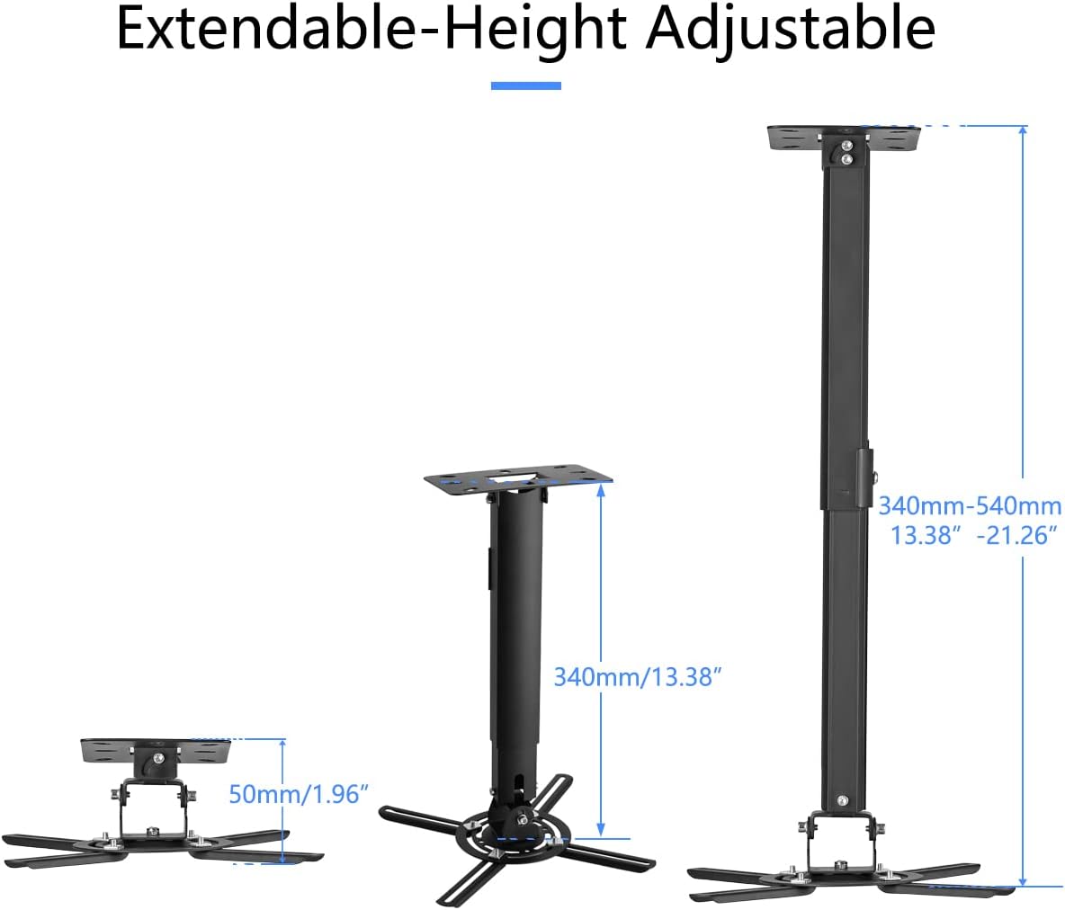 suptek Black Projector Ceiling Mount Bracket Fits Flat or Sloped Ceiling Height Adjustable with Extendable Length for LCD/DLP Projector Mount (PR05B)
