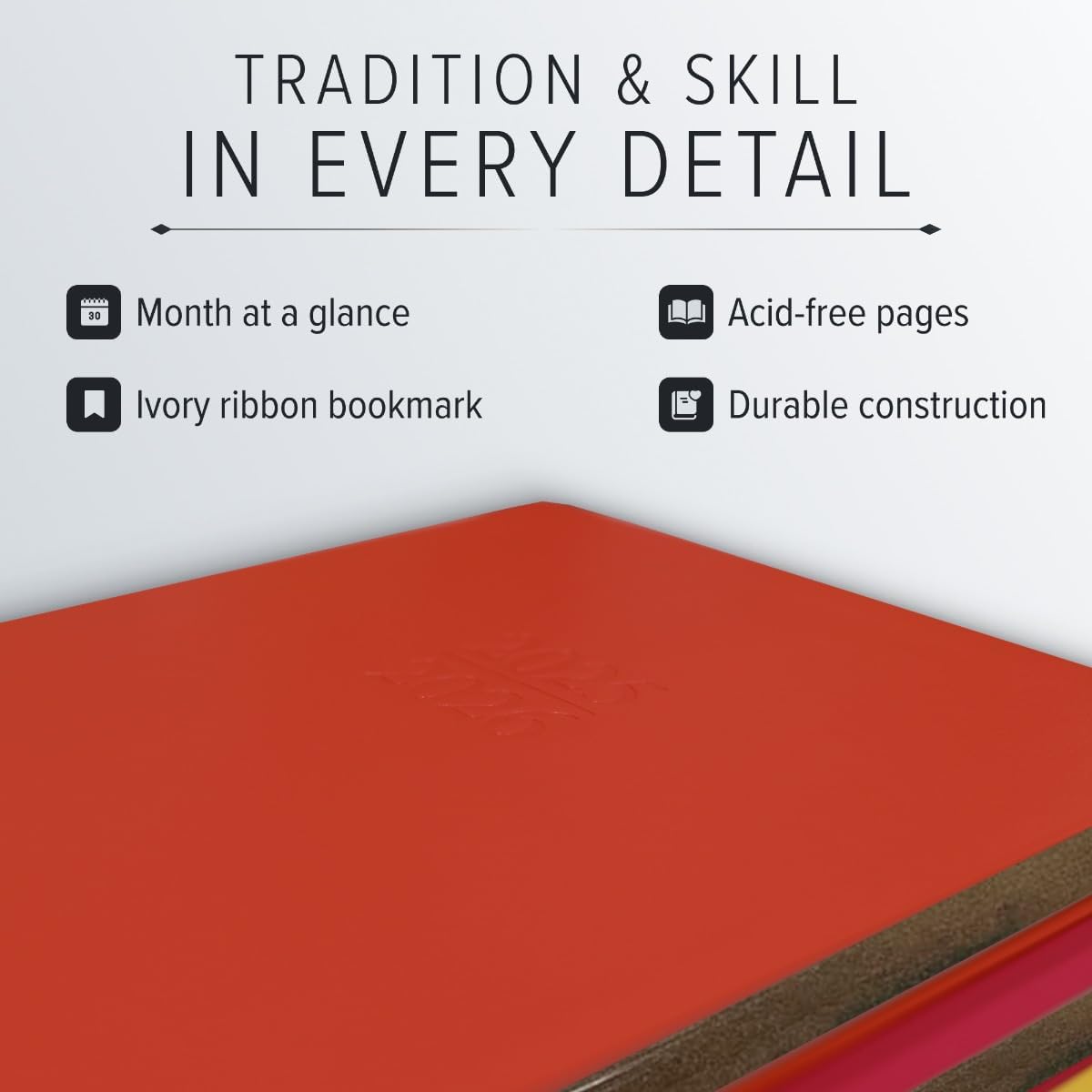 Gallery Leather Academic Planner 2025-2026, Teacher and Student Weekly Monthly Planner, Elegantly Bound Calendar with Gold-Gilded Page Edges, 18 Months - Acadia Wild Rose - 9x7"