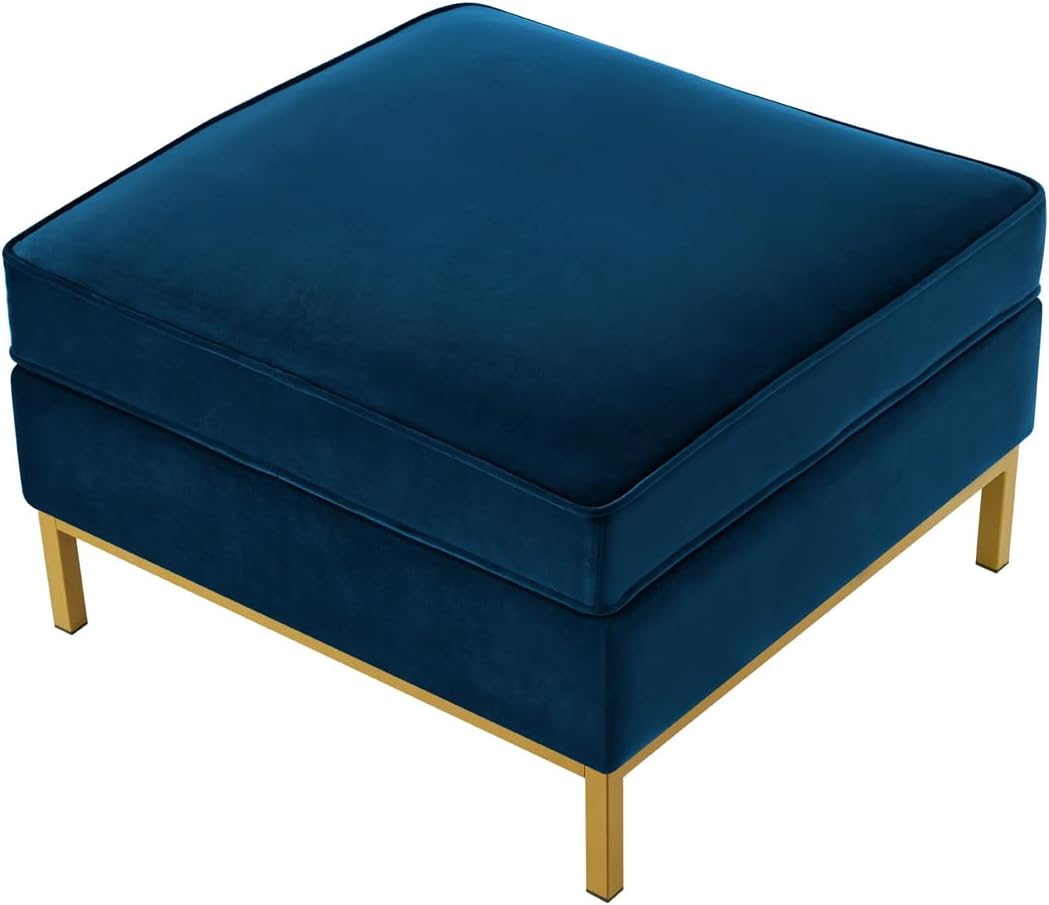 24KF Large Square Couch Ottoman, Velvet Ottoman with Padded Cushion, Large Foot Rest for Living Room - Navy