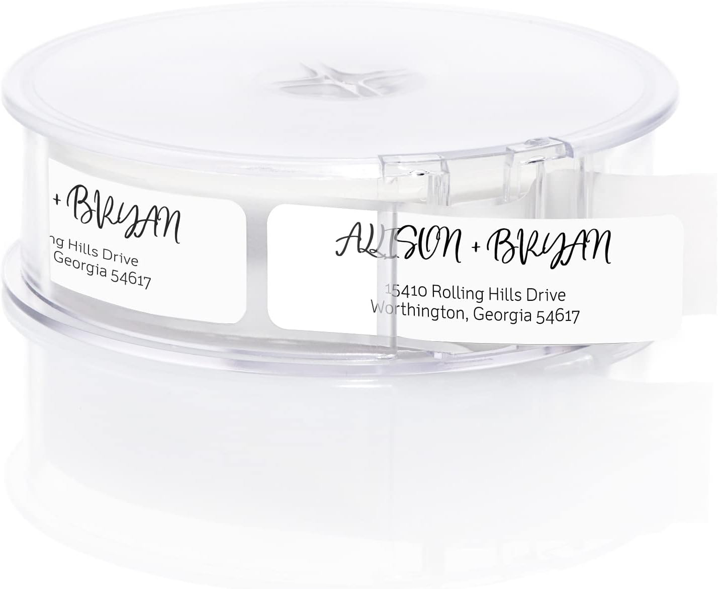 Black and White Cursive Rolled Address Labels / 250 Personalized Return Address Labels/Designer Address Stickers in Elegant Plastic Dispenser
