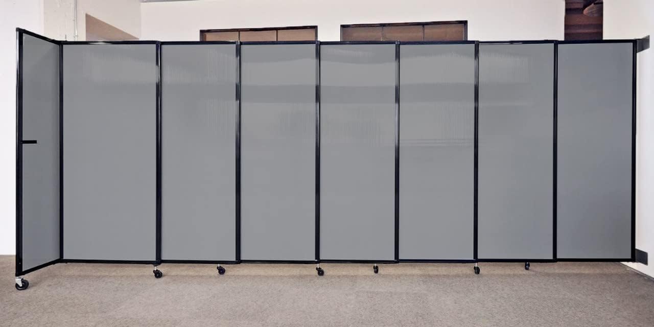 Wall-Mounted Sliding StraightWall Room Divider | Adjustable Widths | Locking Wheels | Room Separator | Up to 19'9" Wide x 5' Tall Mocha Fabric Panels