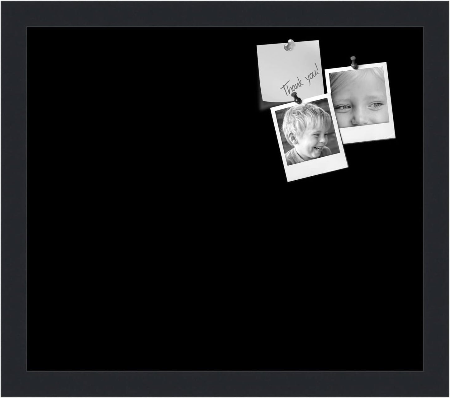 PinPix 15x13 Inch Cork Bulletin Board. This Decorative Framed Pin Board Comes with Solid Black Design and a Satin Black Frame. Ideal for Home Office Decor or Message Board (PinPix-622)