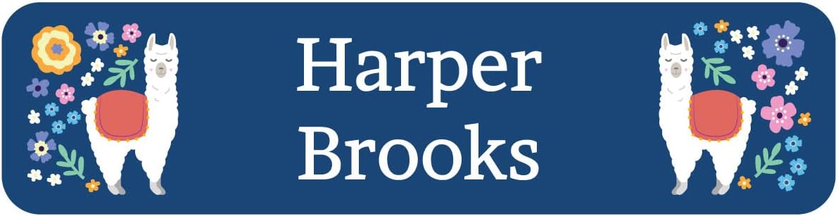 Name Bubbles - Custom Small Rectangle Name Labels for Kids (64 Labels) - Personalized Waterproof Name Stickers for Daycare, Lunch Boxes, Water Bottles, Shoes, School Supplies, & Camp (Llama)