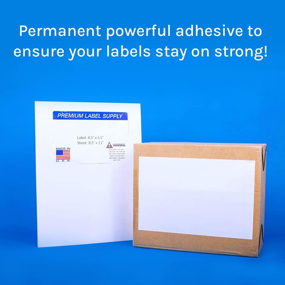 Premium Label Supply 8.5" x 5.5" Half Sheet Self Adhesive Shipping Labels for Laser or Inkjet Printer (4000 Labels)