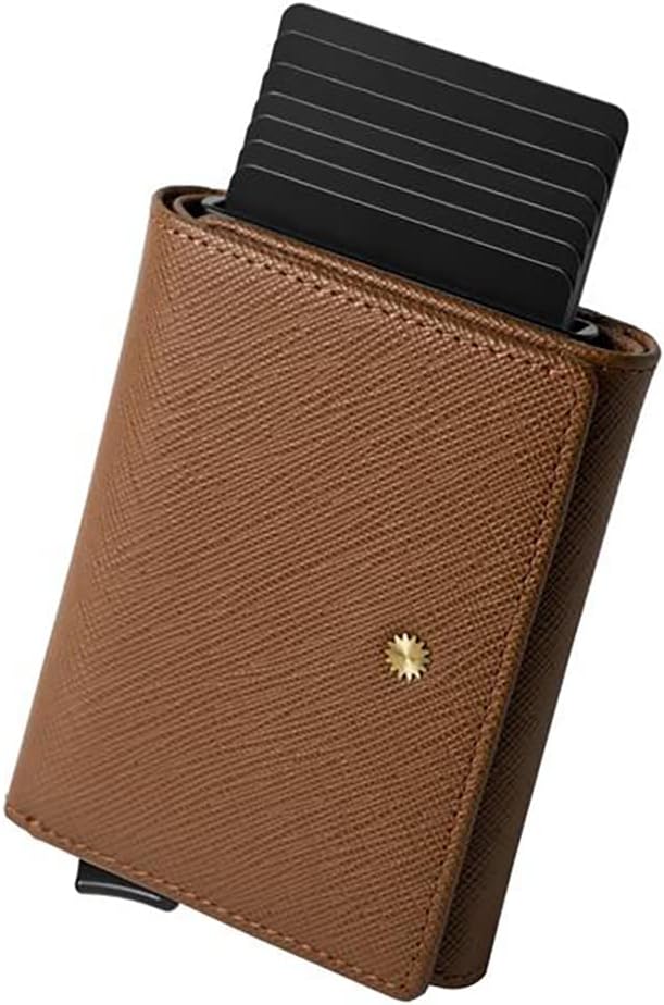 Trifold Genuine Leather Wallet/Smart Card Holder / W5 (Brown Saffiano)